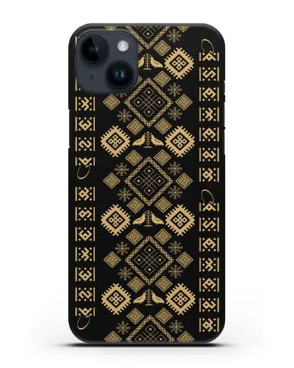 Чехол с белорусским золотым орнаментом и женскими символами силиконовый для iPhone 14 Plus