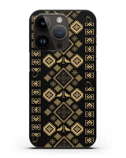Чехол с белорусским золотым орнаментом и женскими символами силиконовый для iPhone 14 Pro