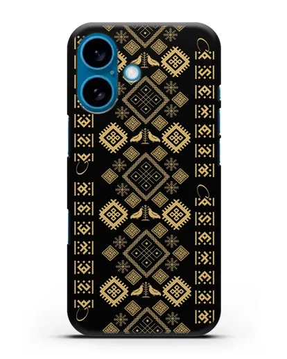Чехол с белорусским золотым орнаментом и женскими символами силиконовый для iPhone 16