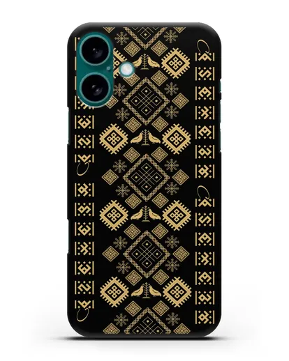 Чехол с белорусским золотым орнаментом и женскими символами силиконовый для iPhone 16 Plus