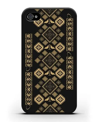 Чехол с белорусским золотым орнаментом и женскими символами силиконовый для iPhone 4/4s