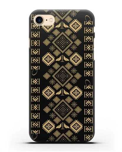 Чехол с белорусским золотым орнаментом и женскими символами силиконовый для iPhone 7