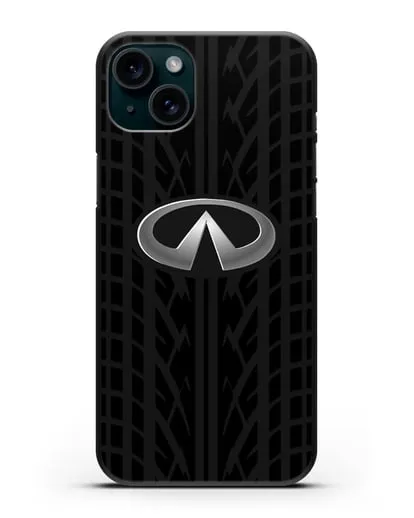 Чехол с логотипом Инфинити с протектором шин силиконовый для iPhone 15 Plus