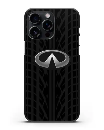 Чехол с логотипом Инфинити с протектором шин силиконовый для iPhone 15 Pro Max