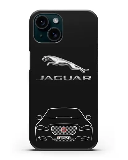 Чехол Jaguar XE с номерным знаком силиконовый для iPhone 15