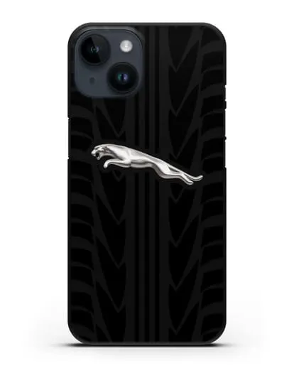 Чехол с символикой Ягуар с протектором шин силиконовый для iPhone 14