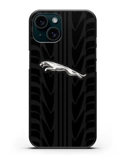 Чехол с символикой Ягуар с протектором шин силиконовый для iPhone 15