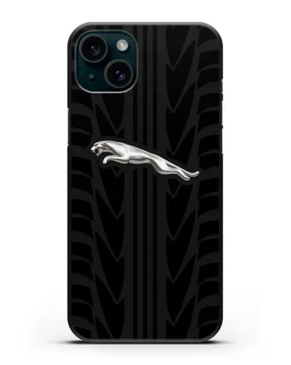 Чехол с символикой Ягуар с протектором шин силиконовый для iPhone 15 Plus