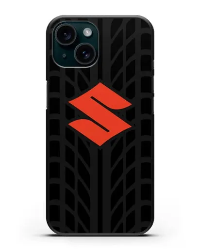 Чехол с эмблемой Suzuki с протектором шин силиконовый для iPhone 15