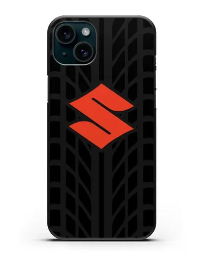 Чехол с эмблемой Suzuki с протектором шин силиконовый для iPhone 15 Plus