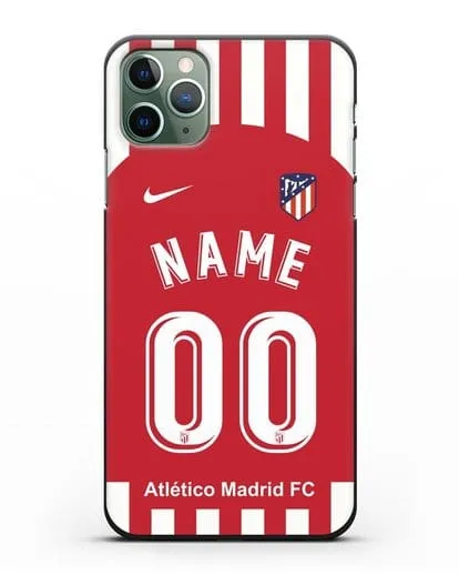 Именной чехол FC Atletico Madrid с фамилией и номером красно-белая форма силиконовый для iPhone 11 Pro Max