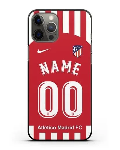 Именной чехол FC Atletico Madrid с фамилией и номером красно-белая форма силиконовый для iPhone 12 Pro Max