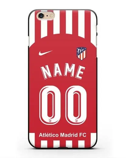 Именной чехол FC Atletico Madrid с фамилией и номером красно-белая форма силиконовый для iPhone 6s Plus