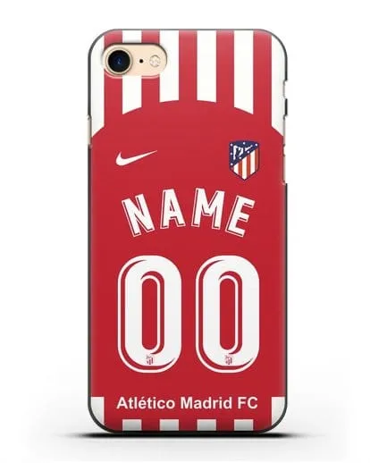 Именной чехол FC Atletico Madrid с фамилией и номером красно-белая форма силиконовый для iPhone 7