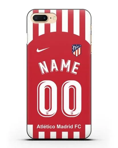 Именной чехол FC Atletico Madrid с фамилией и номером красно-белая форма силиконовый для iPhone 7 Plus