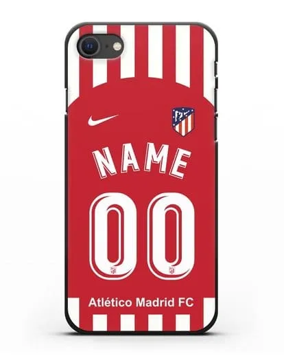 Именной чехол FC Atletico Madrid с фамилией и номером красно-белая форма силиконовый для iPhone SE 2020
