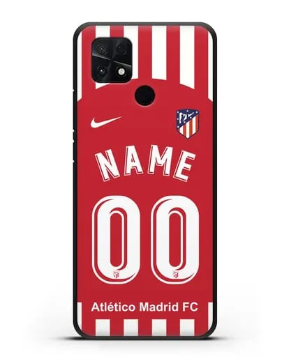 Именной чехол FC Atletico Madrid с фамилией и номером красно-белая форма силиконовый для Xiaomi Poco C40