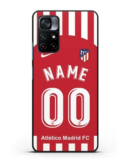 Именной чехол FC Atletico Madrid с фамилией и номером красно-белая форма силиконовый для Xiaomi Poco M4 Pro 5G
