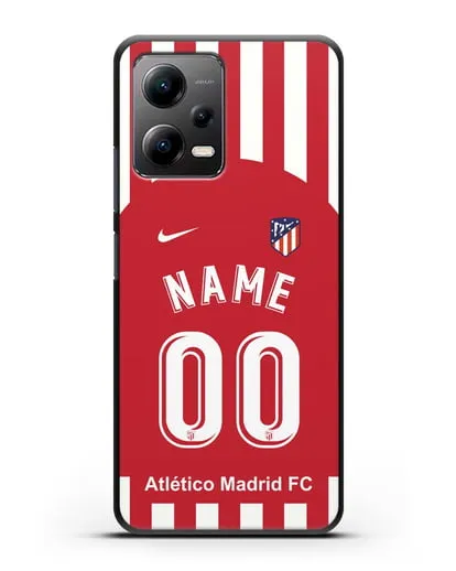 Именной чехол FC Atletico Madrid с фамилией и номером красно-белая форма силиконовый для Xiaomi Poco X5