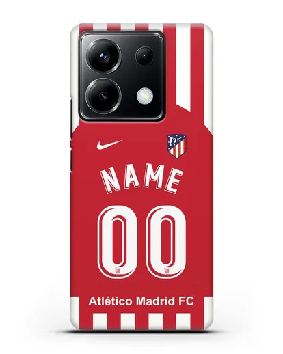 Именной чехол FC Atletico Madrid с фамилией и номером красно-белая форма силиконовый для Xiaomi Poco X6