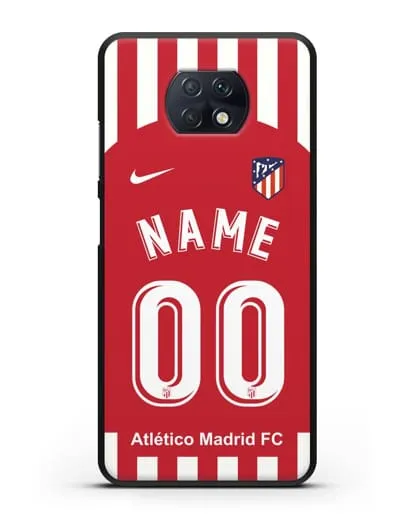 Именной чехол FC Atletico Madrid с фамилией и номером красно-белая форма силиконовый для Xiaomi Redmi Note 9T