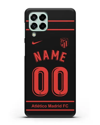 Именной чехол FC Atletico Madrid с фамилией и номером черная форма силиконовый для Samsung Galaxy M53 [SM-M536]