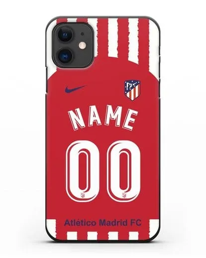 Именной чехол ФК Атлетико Мадрид с фамилией и номером (сезон 2020-2021) домашняя форма силиконовый для iPhone 11
