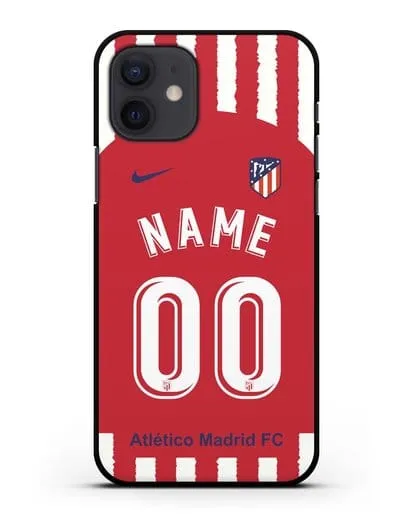 Именной чехол ФК Атлетико Мадрид с фамилией и номером (сезон 2020-2021) домашняя форма силиконовый для iPhone 12