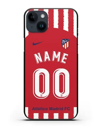Именной чехол ФК Атлетико Мадрид с фамилией и номером (сезон 2020-2021) домашняя форма силиконовый для iPhone 14 Plus