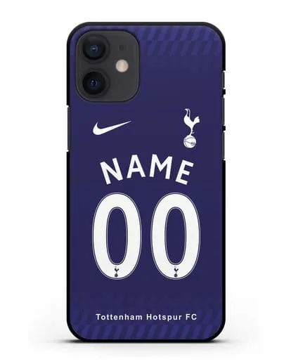 Именной чехол FC Tottenham с фамилией и номером синяя форма силиконовый для iPhone 12 mini