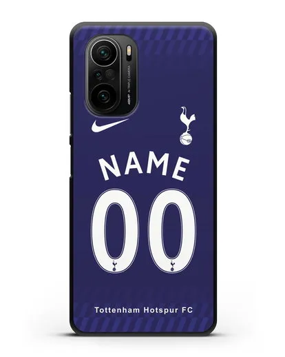 Именной чехол FC Tottenham с фамилией и номером синяя форма силиконовый для Xiaomi Poco F3