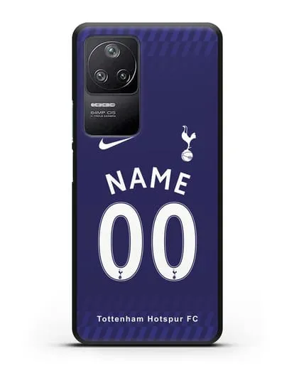 Именной чехол FC Tottenham с фамилией и номером синяя форма силиконовый для Xiaomi Poco F4