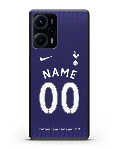 Именной чехол FC Tottenham с фамилией и номером синяя форма силиконовый для Xiaomi Poco F5