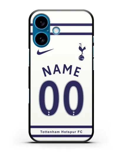 Именной чехол FC Tottenham с фамилией и номером белая форма силиконовый для iPhone 16