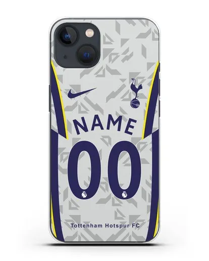 Именной чехол ФК Тоттенхэм с фамилией и номером (сезон 2020-2021) домашняя форма силиконовый для iPhone 13