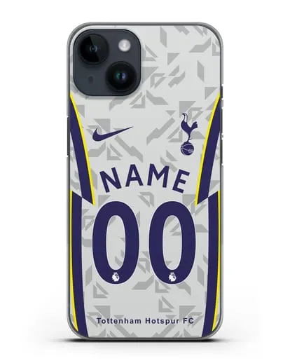 Именной чехол ФК Тоттенхэм с фамилией и номером (сезон 2020-2021) домашняя форма силиконовый для iPhone 14