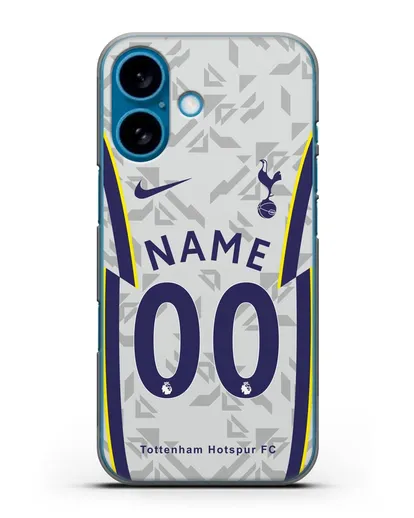 Именной чехол ФК Тоттенхэм с фамилией и номером (сезон 2020-2021) домашняя форма силиконовый для iPhone 16