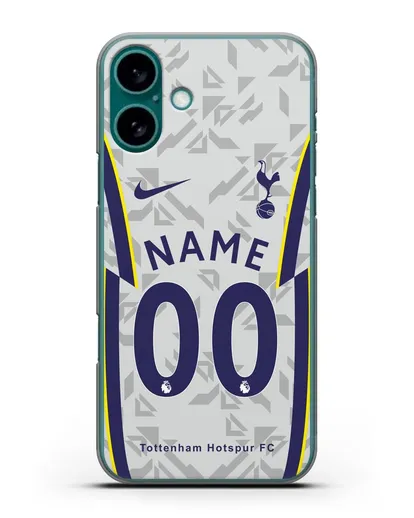 Именной чехол ФК Тоттенхэм с фамилией и номером (сезон 2020-2021) домашняя форма силиконовый для iPhone 16 Plus