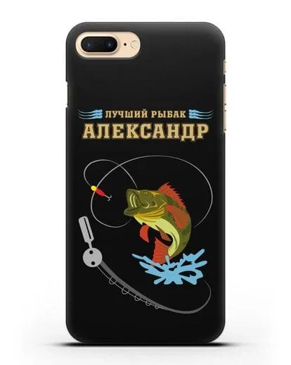 Именной чехол с надписью Лучший рыбак с изображением спининга и окуня силиконовый для iPhone 7 Plus