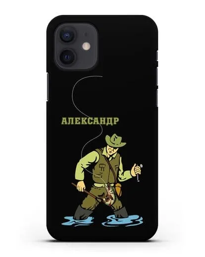 Именной чехол с иллюстрацией рыбака силиконовый для iPhone 12