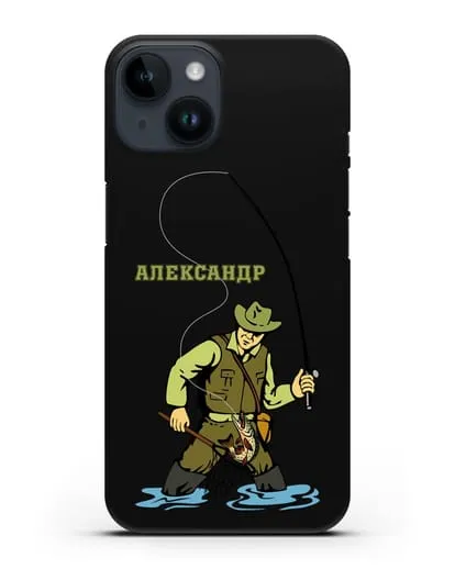 Именной чехол с иллюстрацией рыбака силиконовый для iPhone 14