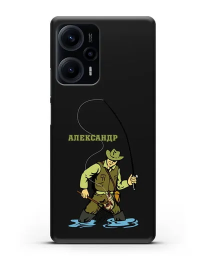 Именной чехол с иллюстрацией рыбака силиконовый для Xiaomi Poco F5