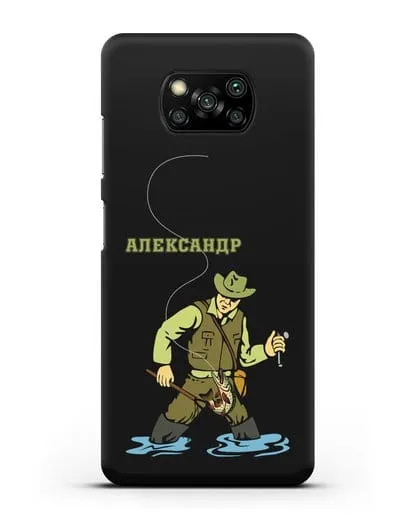 Именной чехол с иллюстрацией рыбака силиконовый для Xiaomi Poco X3