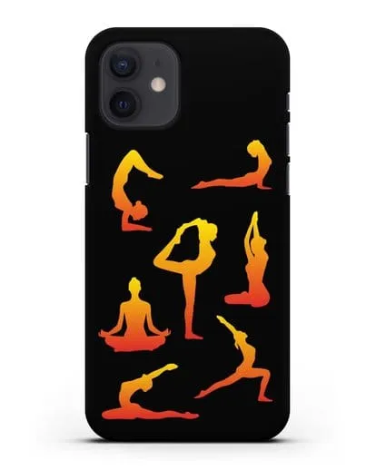 Чехол со стикерами Йога асаны силиконовый для iPhone 12