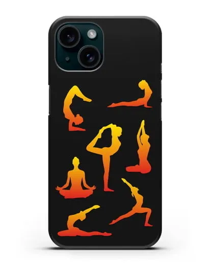 Чехол со стикерами Йога асаны силиконовый для iPhone 15