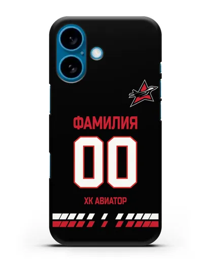 Чехол ХК Авиатор с фамилией и номером (сезон 2019-2020) черная форма силиконовый для iPhone 16