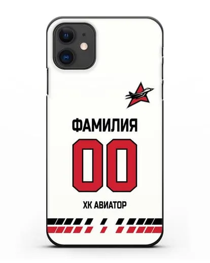 Чехол ХК Авиатор с фамилией и номером (сезон 2019-2020) белая форма силиконовый для iPhone 11