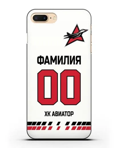 Чехол ХК Авиатор с фамилией и номером (сезон 2019-2020) белая форма силиконовый для iPhone 8 Plus