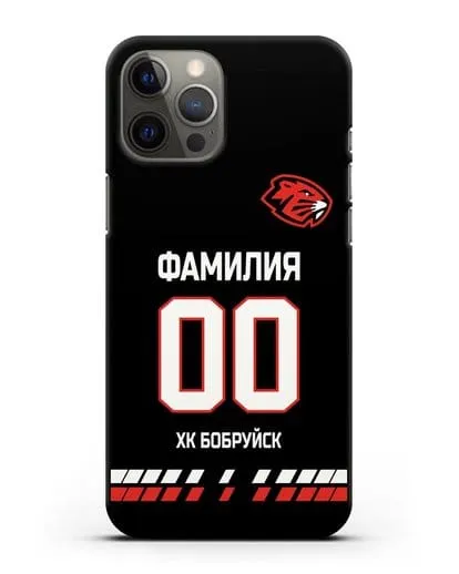 Чехол ХК Бобруйск с фамилией и номером (сезон 2019-2020) черная форма силиконовый для iPhone 12 Pro Max