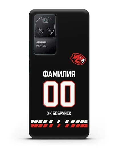 Чехол ХК Бобруйск с фамилией и номером (сезон 2019-2020) черная форма силиконовый для Xiaomi Poco F4